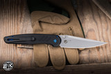 ProTech x Peace Neighbor Avalon Folding Knife Knurled Black Aluminum/Sapphire Blue Accents  4.25" A-421 Stonewash CCKSF26.AVALON.1