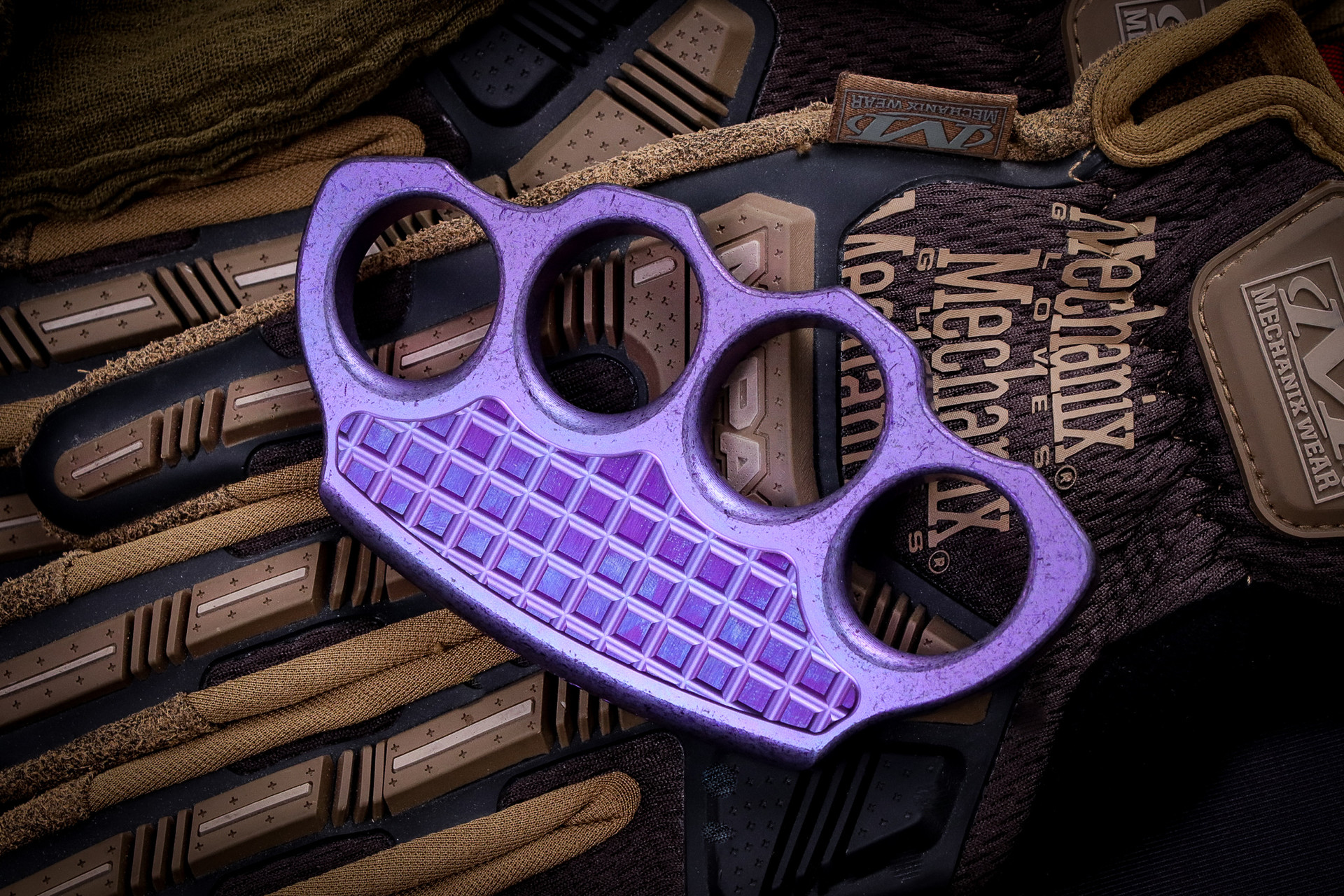 Microtech Marfione Custom Purple Haze Titanium Hand Tank 4-Hole Paperweight