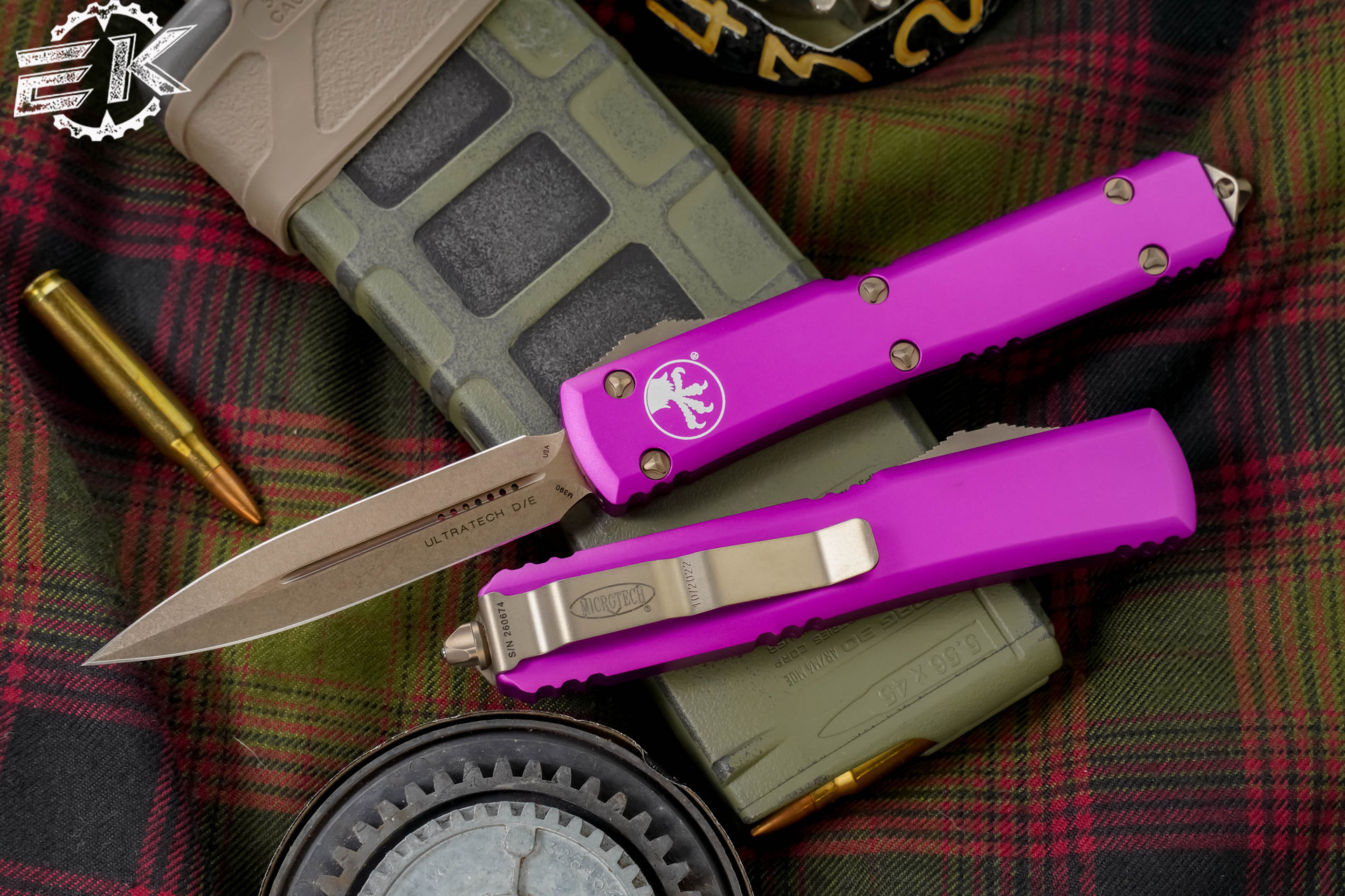 Microtech Ultratech OTF Automatic Knife Violet 3.4" Dagger Bronze 12213VI