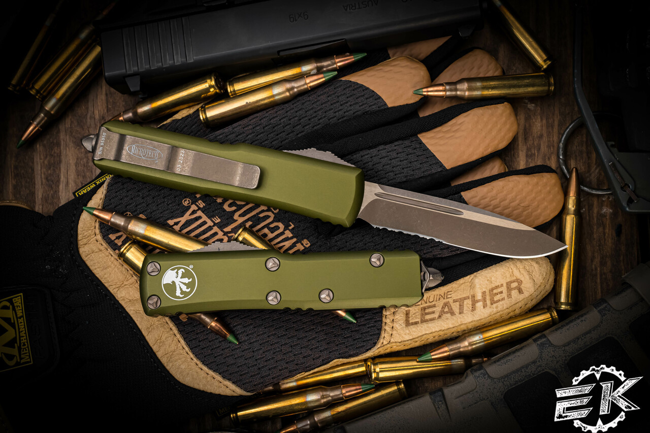 Microtech UTX-85 OTF Automatic Knife OD Green 3.1" Drop Point Bronze ...