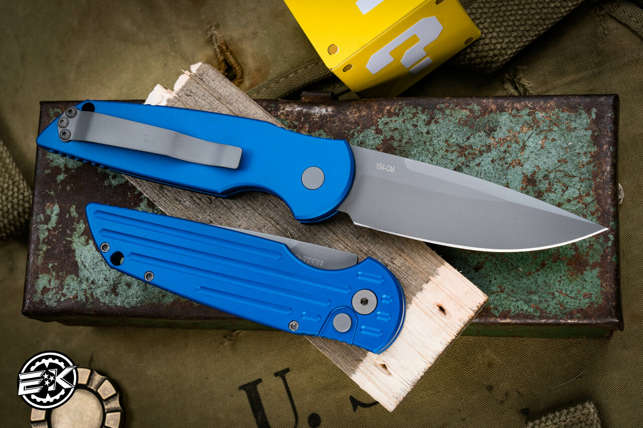 Protech TR3 Tactical Response Blue Grooved Automatic Knife 3.5