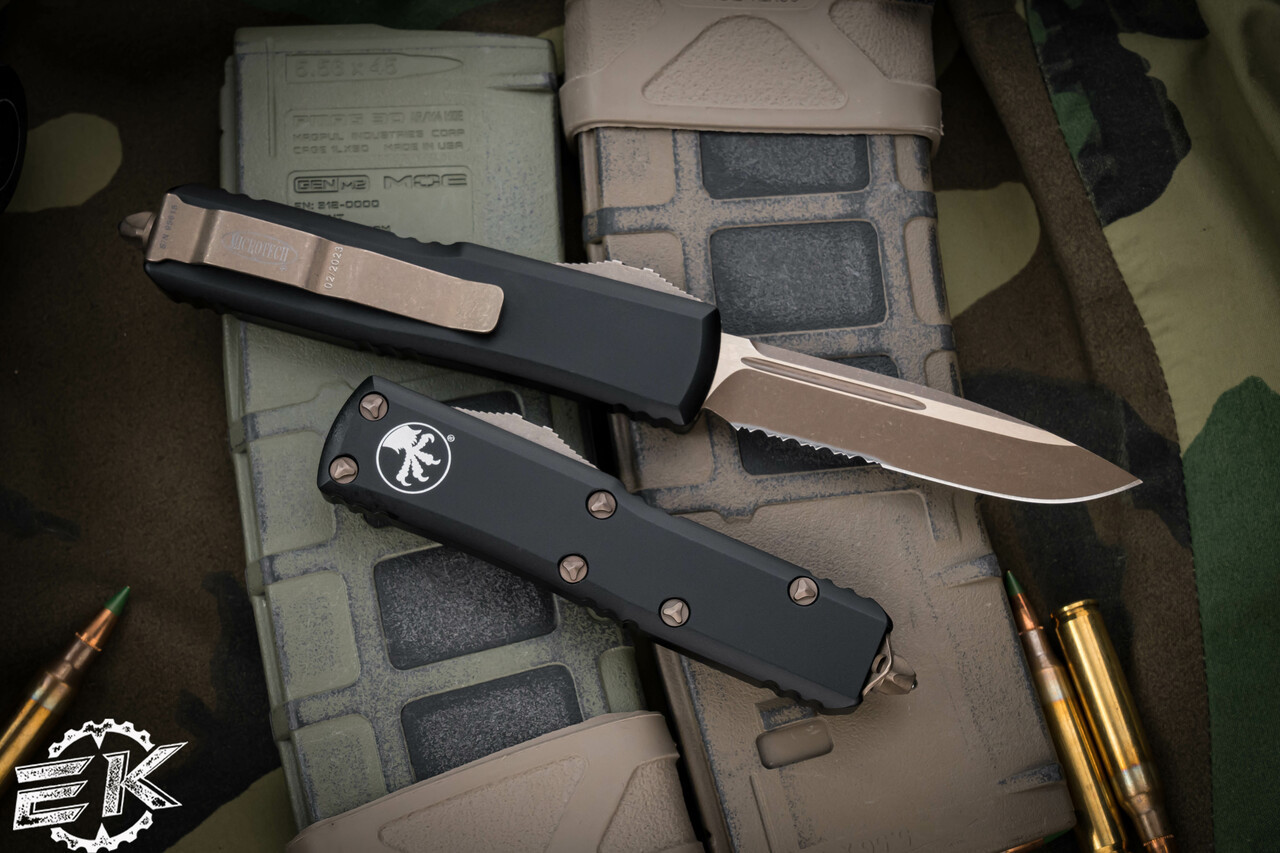 Microtech UTX-85 OTF Automatic Knife 3.1" Drop Point Bronze Apocalyptic ...