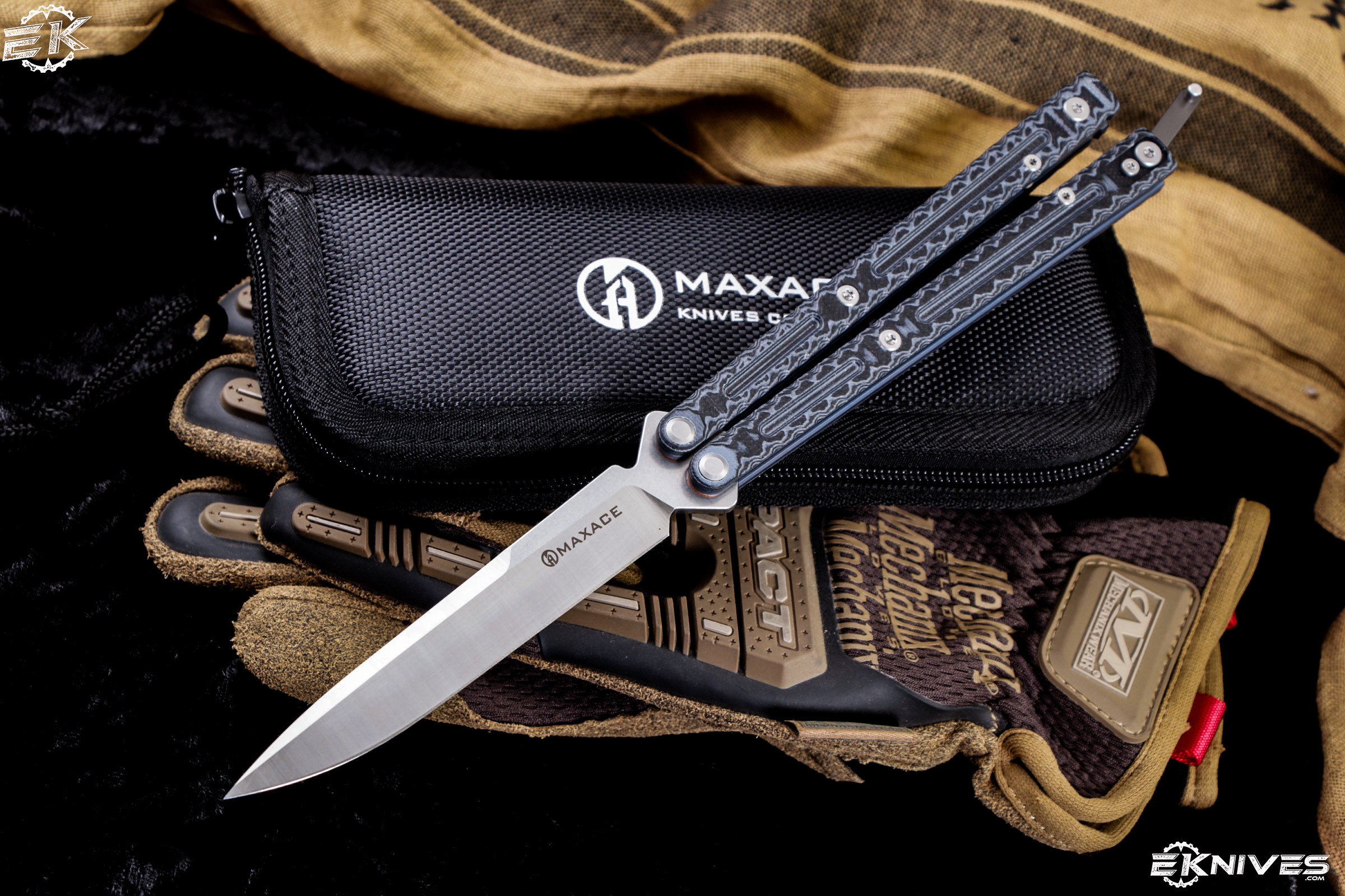 Maxace ObsidianS Balisong Butterfly Knife Blue G10 4.0" Spear Point