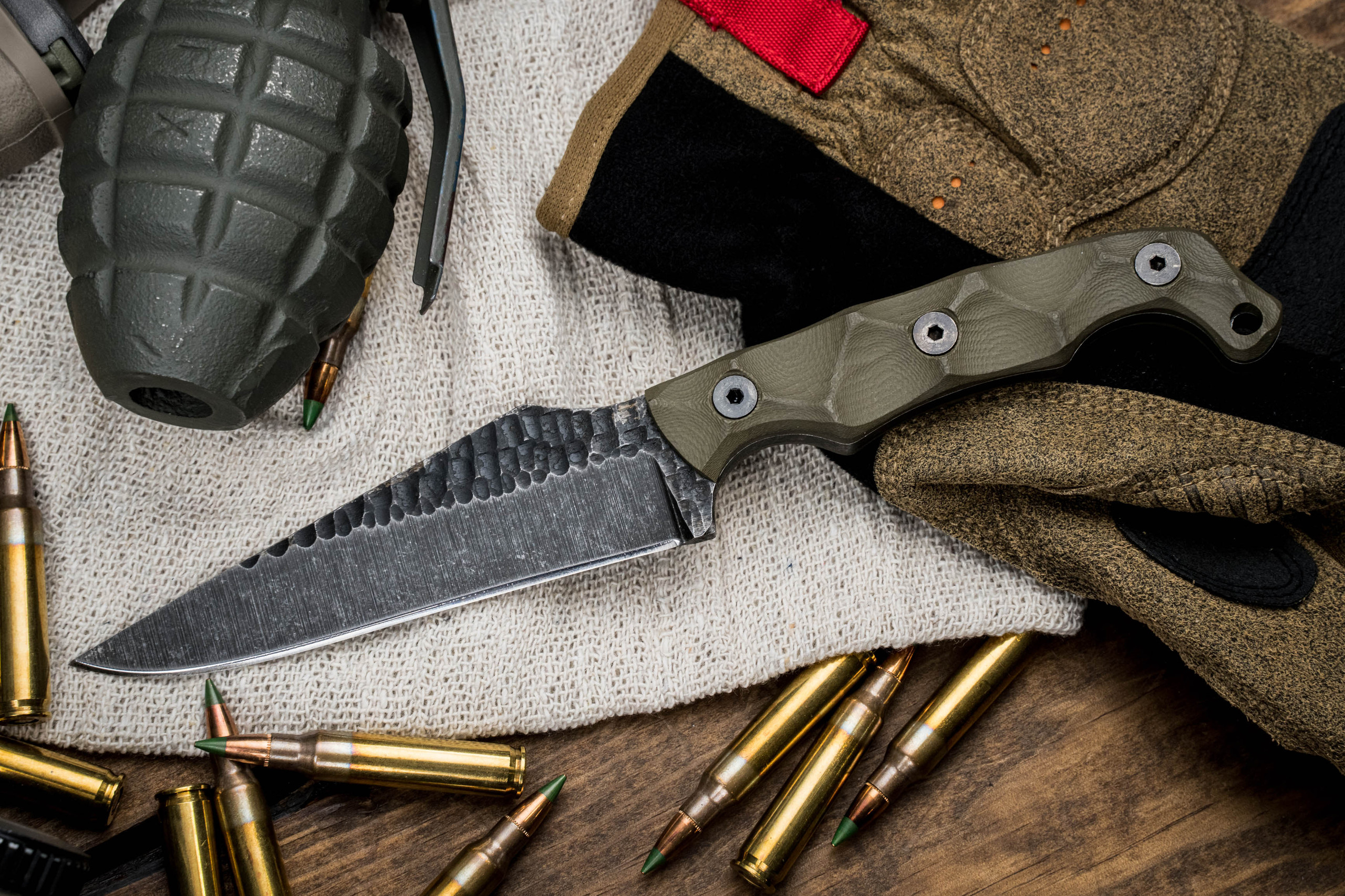 Stroup Knives Custom TU2 Fixed Blade Knife Tan G10 4.5" 1095 Carved