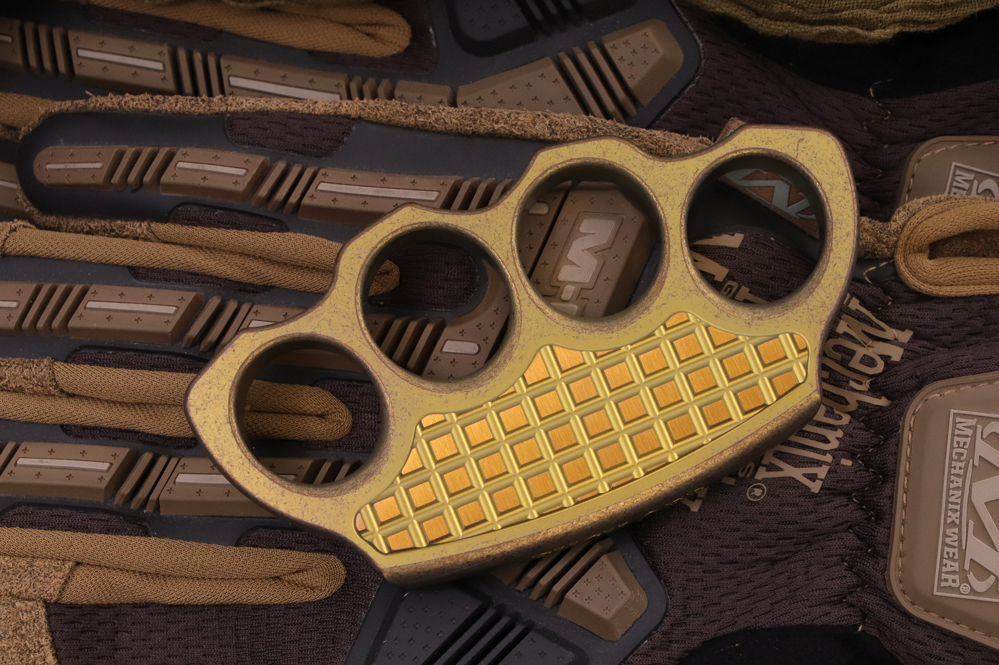 Microtech Marfione Custom Hand Tank Antique Gold Titanium 4Hole