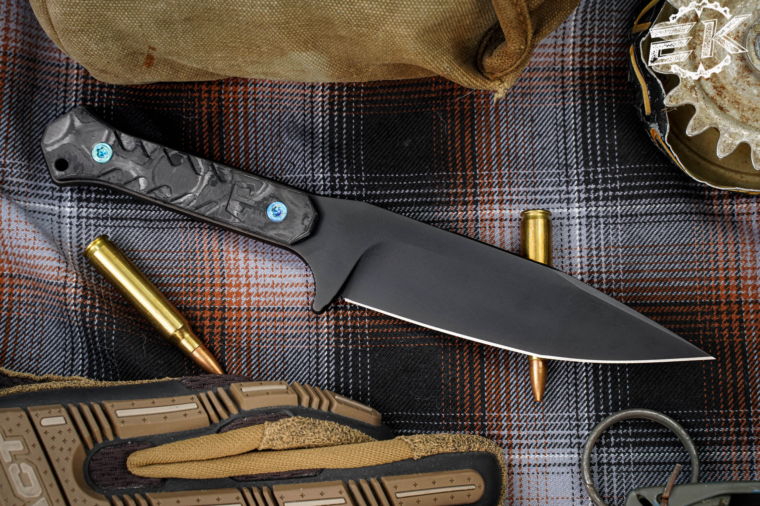 Blackside Customs Fedele X Fixed Blade Knife Black Camo Carbon 4.5