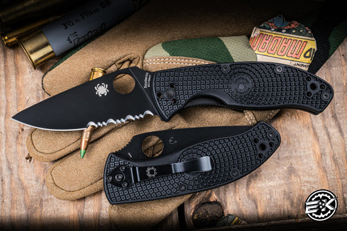 Spyderco Tenacious Lightweight Folding Knife Black FRN 3.4" Black Part-Serrated C122PSBBK
