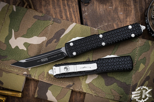 Microtech Ultratech Tri-Grip OTF Knife White Accents 3.4" Tanto Black 123T-1STEKS