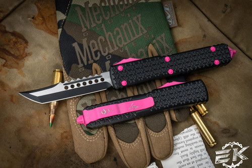 (F Cancer) Microtech Pink Ultratech Tri Grip OTF Automatic Knife 3.4" Hellhound 119T-1PKEKS (EKnives EKclusive)