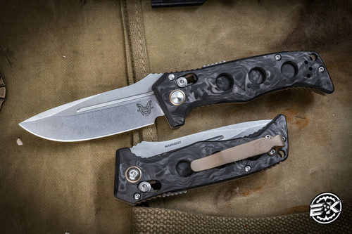 Preorder-Benchmade Mini Adamas Automatic Axis Folding Knife Carbon Fiber 3.25" MagnaCut Drop Point Stonewash 2730-03