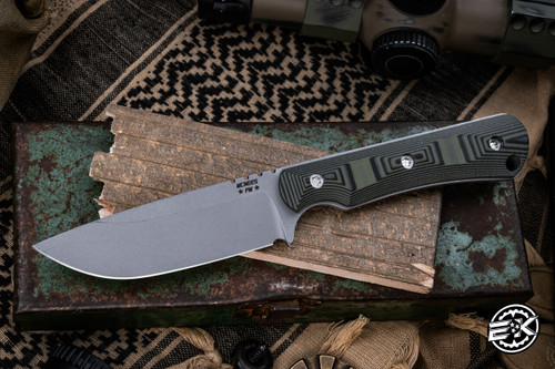 McNees Knives Ridge Runner Fixed Blade Knife Green/Black G10 3.75" 3V Atomic Stonewash