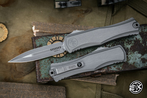 Microtech Hera II OTF Automatic Knife Natural Grey 3.85" D/E Apocalyptic Stonewash 1702-10APNC