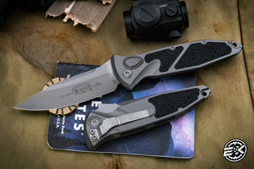 Microtech Socom Elite Automatic Folding Knife Natural Clear Gray 4" Clip Point Stonewash Apocalyptic 160A-10APNC