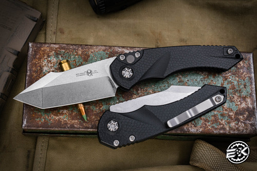 Heretic Knives Mini Pariah Polymer Automatic Folding Knife Black 3.3" MagnaCut Stonewash Tanto H055-2A