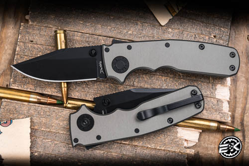 Demko Knives Shark Cub Folding Knife Stealth Artillery Grey 2.5" 20CV Clip Point Black