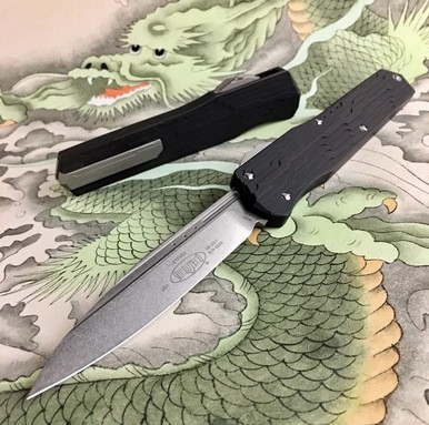 Microtech Cypher Black OTF SE Stonewash Serrated M390 241-11