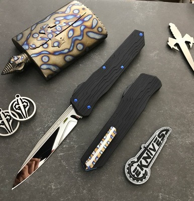 Marfione Cypher Black Alloy Blue Accents Flamed Clip SE Mirror Polish M390