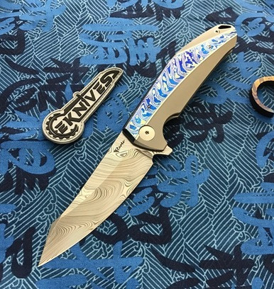 Reate K-1 Mokuti Titanium Frame Lock Damasteel Flipper