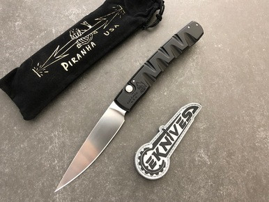 Piranha Virus Black Auto Knife 3.25" Mirror Rubbed