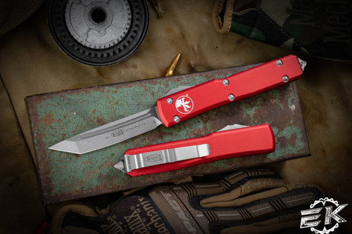 Microtech Ultratech Red OTF Automatic 3.4\" Tanto Stonewash 123-10RD 