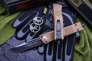 Microtech Combat Troodon OTF Automatic Knife Tan 3.8" 204P S/E Black Drop Point 143-1TA