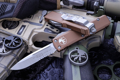Microtech UTX-85 OTF Automatic Knife Tan S/E 3" Satin Serrated 231-5TA