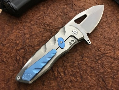 EOS Squid Titanium Flipper Blue Accents S35VN