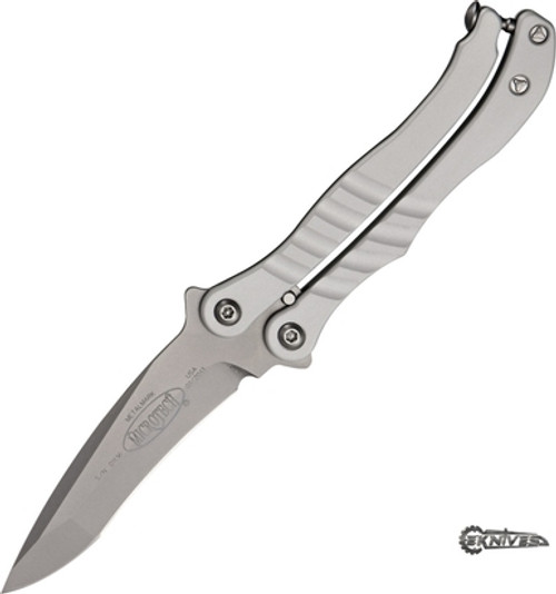 MICROTECH METALMARK BALISONG BUTTERFLY KNIFE SILVER ALUMINUM BEAD BLAST 1707SI