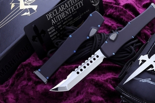 Marfione Custom HALO VI Black Alloy Blue Accents Hellhound Tanto M390 Mirror Polish