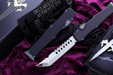 Marfione Custom HALO VI Black Alloy Blue Accents Hellhound Tanto M390 Mirror Polish
