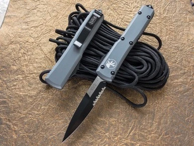 Microtech Ultratech Grey OTF Bayonet Black M390 Serrated 120-2GY
