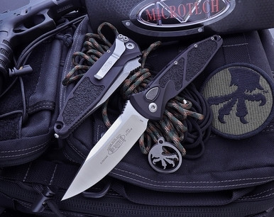 Microtech Socom Elite Auto Black Aluminum S/E Clip Point M390 Satin 160A-4