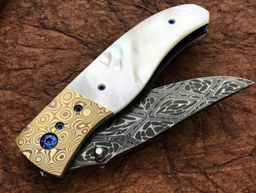 Sean Ohare "Eclipse" Mother of Pearl Mokume Bolsters Carbon Damascus Blade