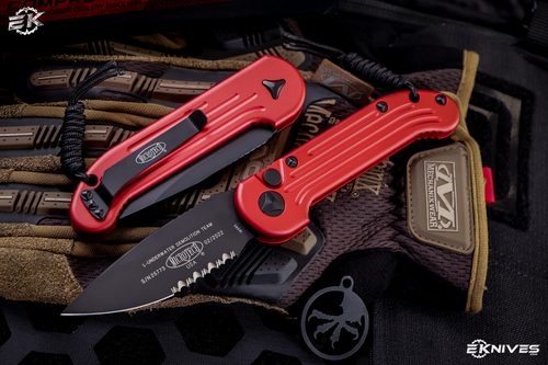 Microtech LUDT Automatic Folding Knife Red 3.4\" Black Serrated 135-2RD