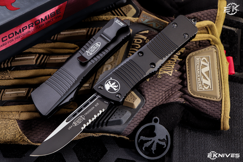 Microtech Troodon OTF Automatic Knife Black 3" Black Drop Point Serrated 139-2T