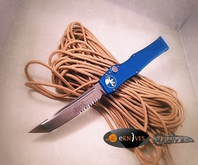 MICROTECH HALO V 5 BLUE TANTO OTF SATIN SERRATED 150-6BL