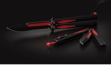 Microtech Tachyon III Balisong "Black Widow" Black/Red SE 173-1BW