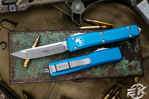 Microtech Ultratech OTF Automatic Knife Blue 3.4" Tanto Stonewash 123-10BL