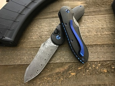 Jerry Moen Custom Blue Max 2 Auto Carbon Fiber Damasteel "Odin Eye" Damascus