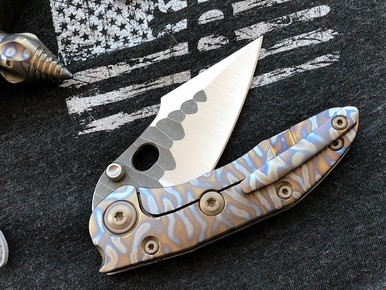 Borka Blades Mini Stitch Flame Anodized Titanium Satin M390 Rock Grind