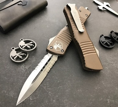 Microtech Combat Troodon Tan D/E Satin Serrated 142-5TA