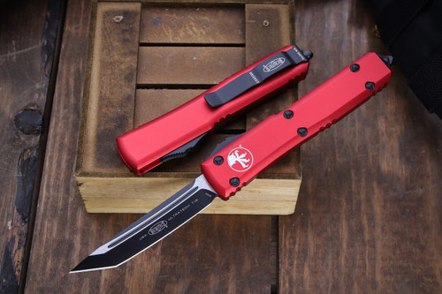 Microtech Ultratech OTF Automatic Knife Red 3.4\" Tanto Black 123-1RD