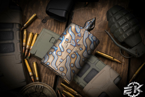 Marfione Custom Blood & Iron Short Flask Flamed Titanium, Spike Cap w/ Tritium Inserts, 18 Yr Jameson