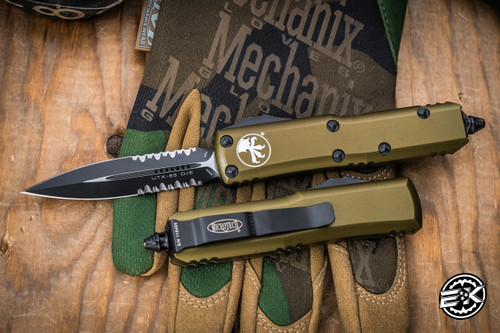 Microtech UTX-85 OD Green OTF D/E 3\" Black Dagger Serrated 232-2OD