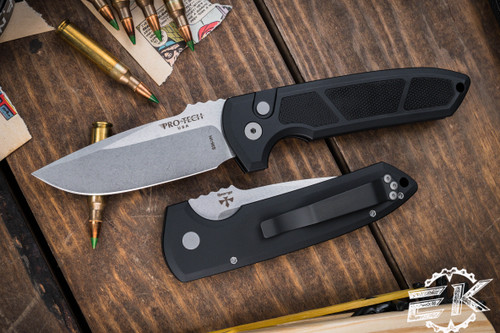 ProTech Rockeye Automatic Folding Knife Textured Black 3.4" Stonewash LG305