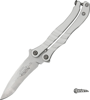 MICROTECH METALMARK BALISONG BUTTERFLY SILVER ALUMINUM SATIN BLADE 1704SI