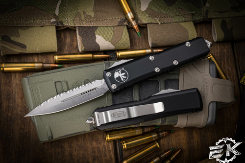 Microtech UTX-85 OTF Automatic Knife Black 3\" Dagger Satin Serrated 232-6