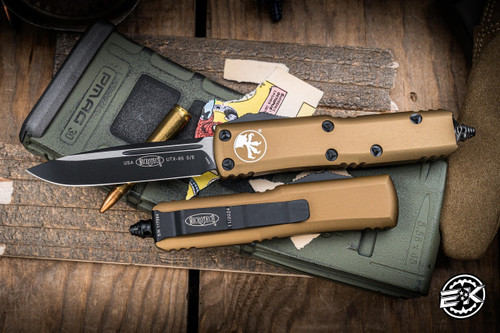 Microtech UTX-85 Tan OTF Automatic Knife 3\" M390 Drop Point Black 231-1TA