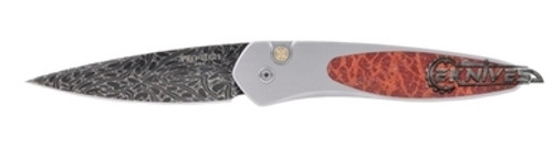 PROTECH NEWPORT RED APPLE CUSTOM AUTO RED CORAL INLAY DAMASCUS STEEL