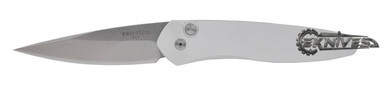PROTECH NEWPORT AUTOMATIC SILVER ANODIZED 3" STONEWASHED BLADE 3401